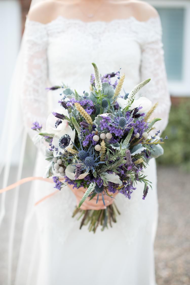 Bouquet Flowers Bride Bridal Spring Lavender Anemone Wheat Purple Thistle Copper Dusky Lilac Grey Rustic Barn Wedding http://www.kayleighpope.co.uk/