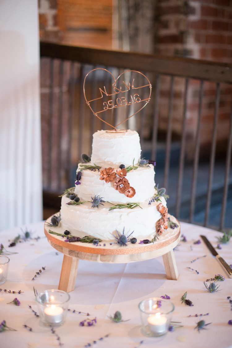 Buttercream Cake Stand Flowers Copper Dusky Lilac Grey Rustic Barn Wedding http://www.kayleighpope.co.uk/