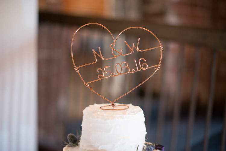 Wire Cake Topper Copper Dusky Lilac Grey Rustic Barn Wedding http://www.kayleighpope.co.uk/