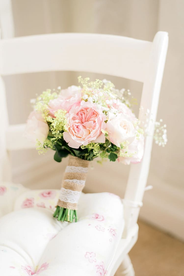 Pink Peony Rose Pale Pretty Bouquet Flowers Bride Bridal Hessian Lace Multicoloured DIY Rustic Wedding http://vickylamburn.com/