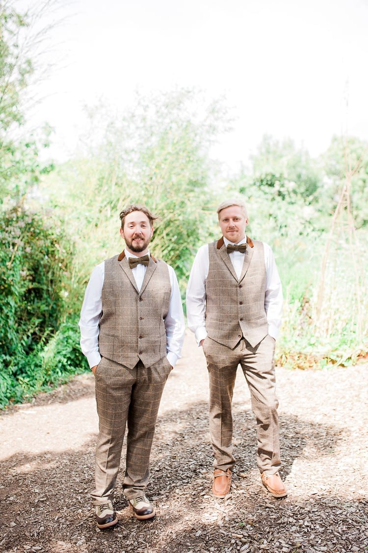 Tweed Waistcoat Groom Groomsmen Chinos Bow Ties Multicoloured DIY Rustic Wedding http://vickylamburn.com/
