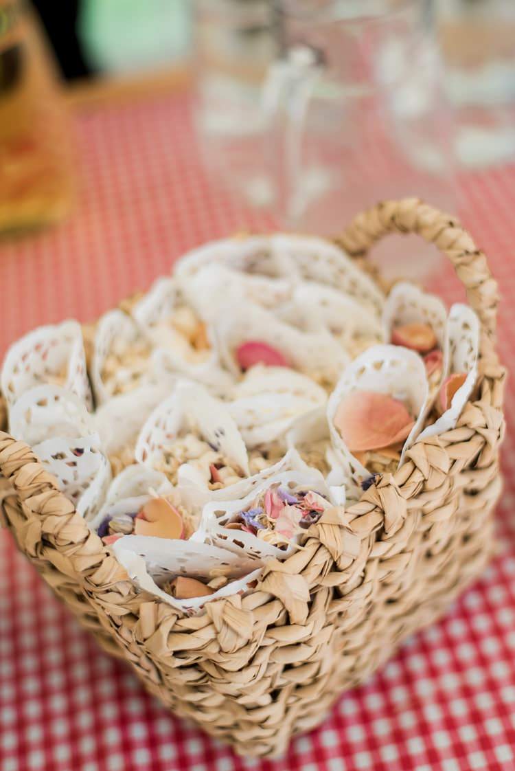 Confetti Cones Basket Paper Petals Multicoloured DIY Rustic Wedding http://vickylamburn.com/