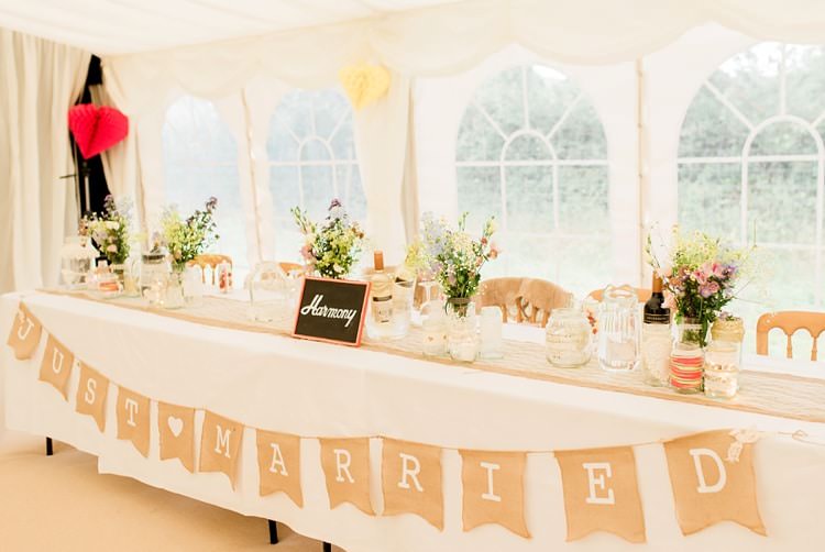 Top Table Just Married Bunting Multicoloured DIY Rustic Wedding http://vickylamburn.com/