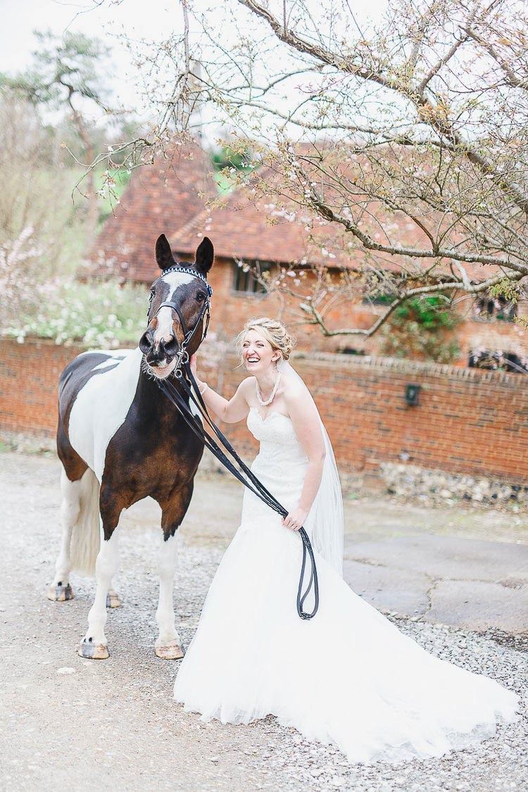 Bride Horse Pet Outdoorsy Nature Pretty Pink Wedding http://whitestagweddings.com/