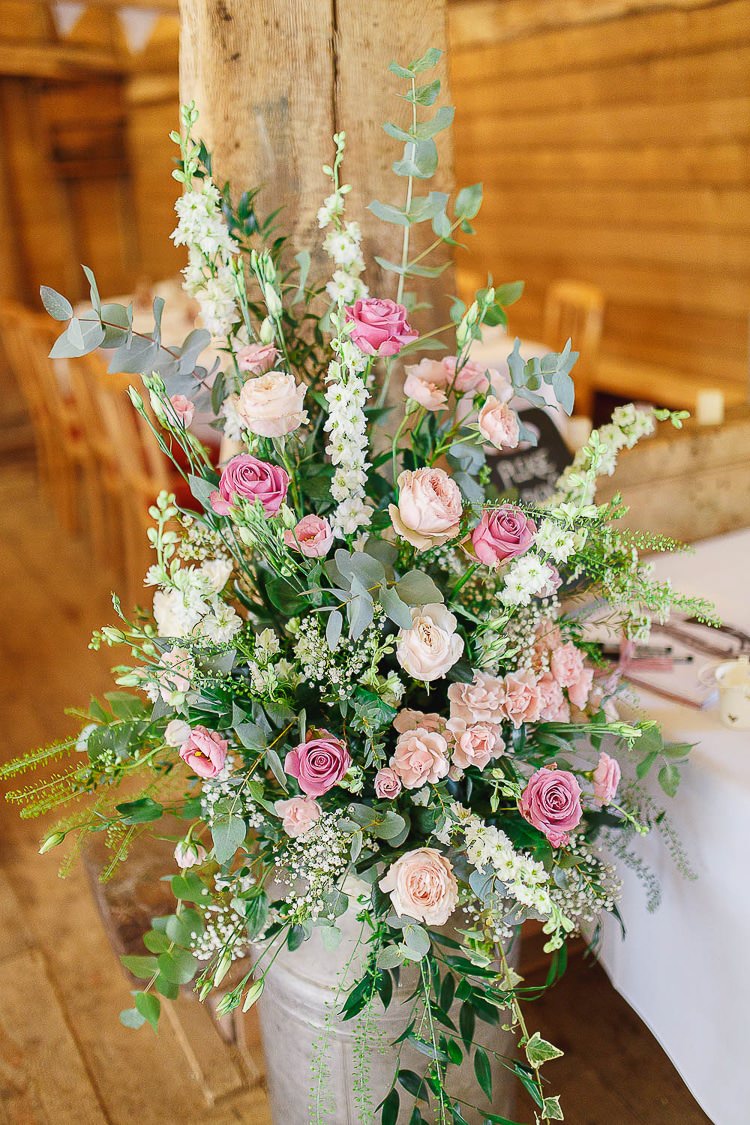 Flowers Urns Jug Roses Greenery Foliage Outdoorsy Nature Pretty Pink Wedding http://whitestagweddings.com/