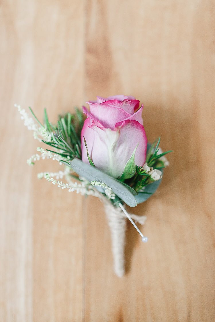 Rose Buttonhole Groom Twine Outdoorsy Nature Pretty Pink Wedding http://whitestagweddings.com/
