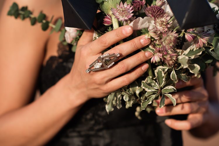 Bridal Accessory Unique Ring Bouquet Pink Green White Flowers Black Lace Gown Geometric Desert Dubai Wedding Ideas http://weddingphotographerdubai.me/