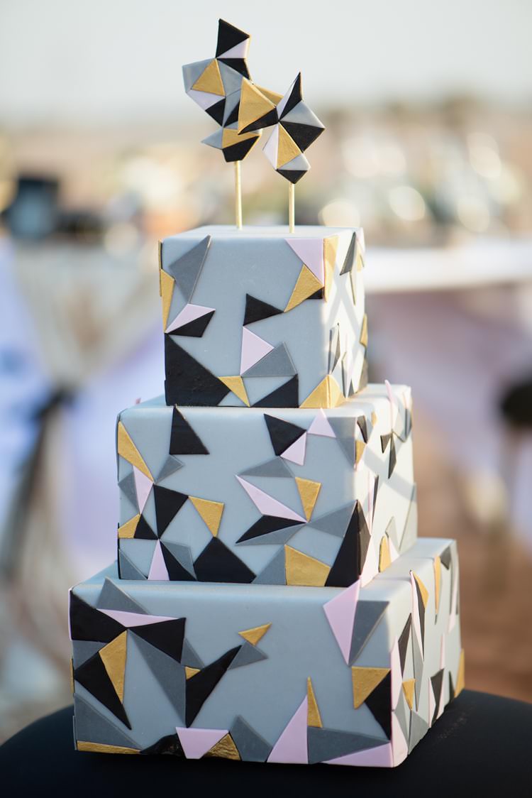 Wedding Cake Grey Yellow Black Pink Modern Shapes Geometric Desert Dubai Wedding Ideas http://weddingphotographerdubai.me/