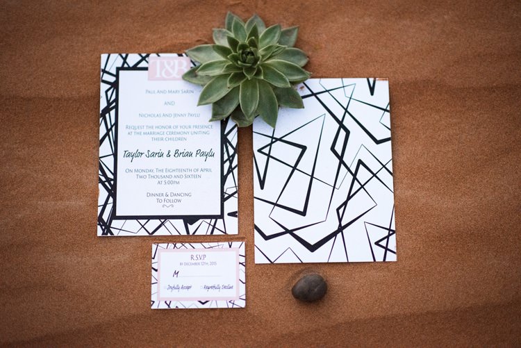 Black White Invitation RSVP Stationery Green Succulent Sand Geometric Desert Dubai Wedding Ideas http://weddingphotographerdubai.me/