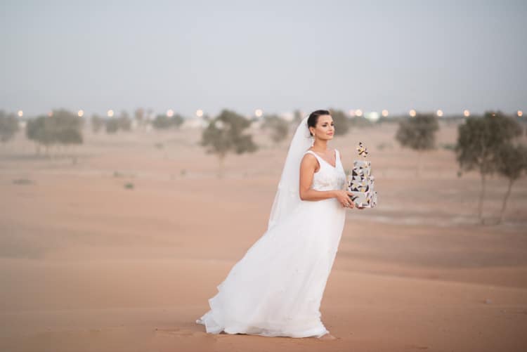 Bride V Neck Bridal Gown Lace Veil Cake Sand Trees Geometric Desert Dubai Wedding Ideas http://weddingphotographerdubai.me/