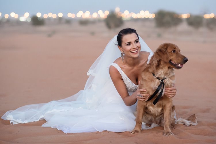 Bride V Neck Bridal Gown Lace Veil Dog Black Ribbon Geometric Desert Dubai Wedding Ideas http://weddingphotographerdubai.me/