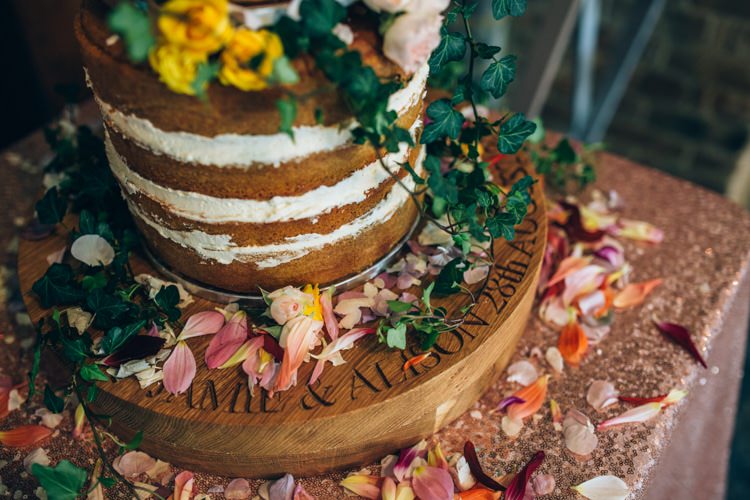 Personalised Cake Stand Wooden Magical Sequins Fairy Lights Barn Wedding http://greenantlersphotography.com/