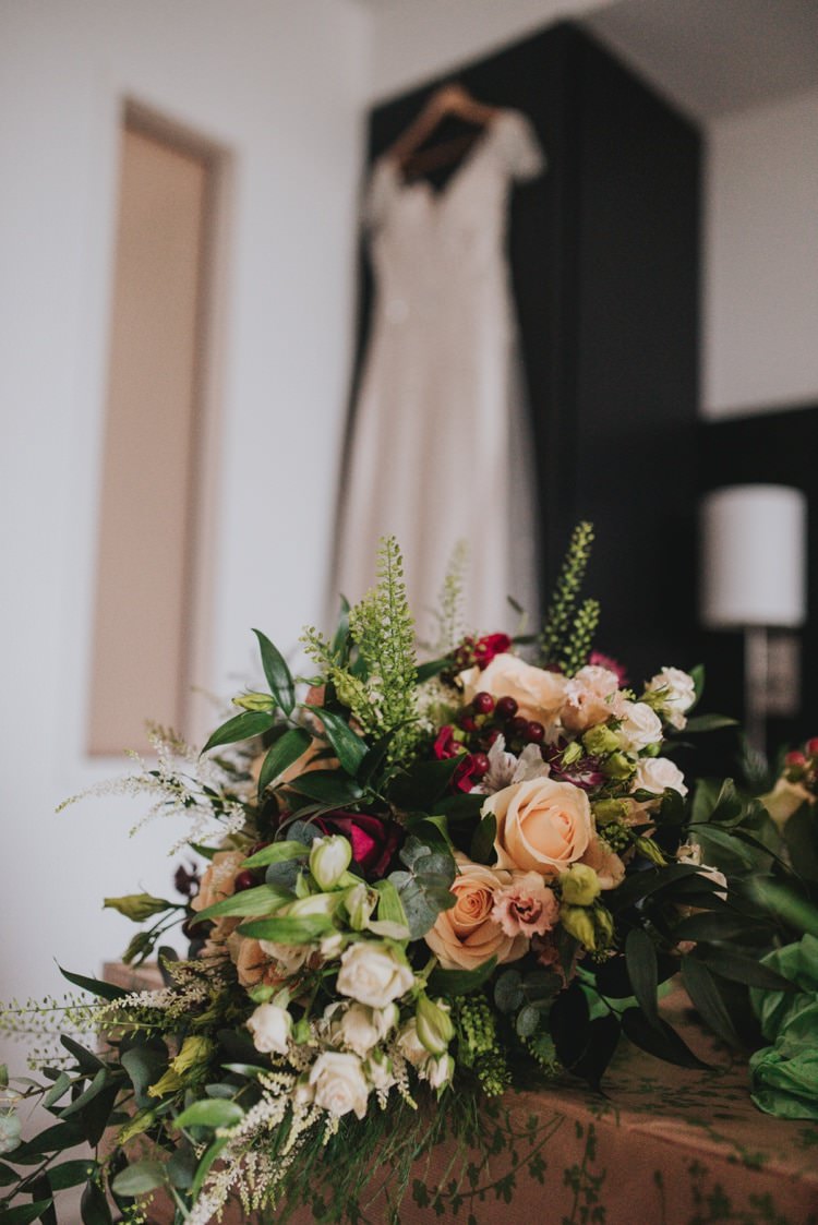 Burgundy Peach Bouquet Bride Bridal Flowers Roses Large Whimsical Bright Village Hall Wedding http://www.beckyryanphotography.co.uk/