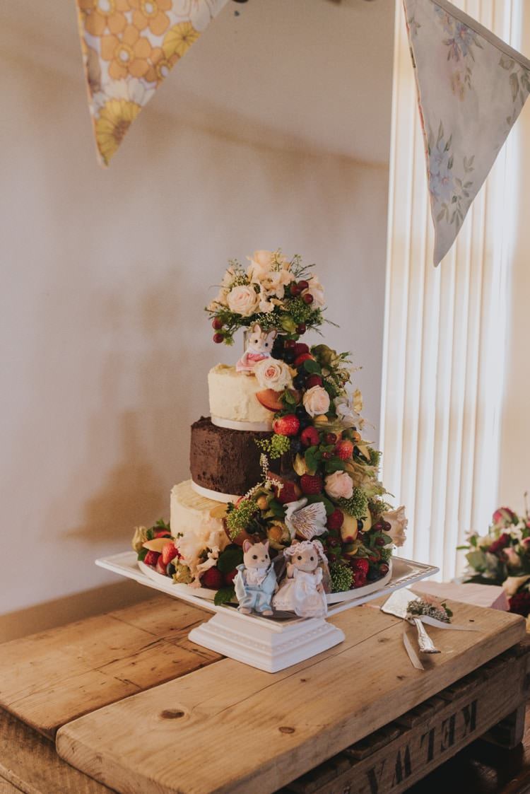 Naked Cake Flowers Whimsical Bright Village Hall Wedding http://www.beckyryanphotography.co.uk/