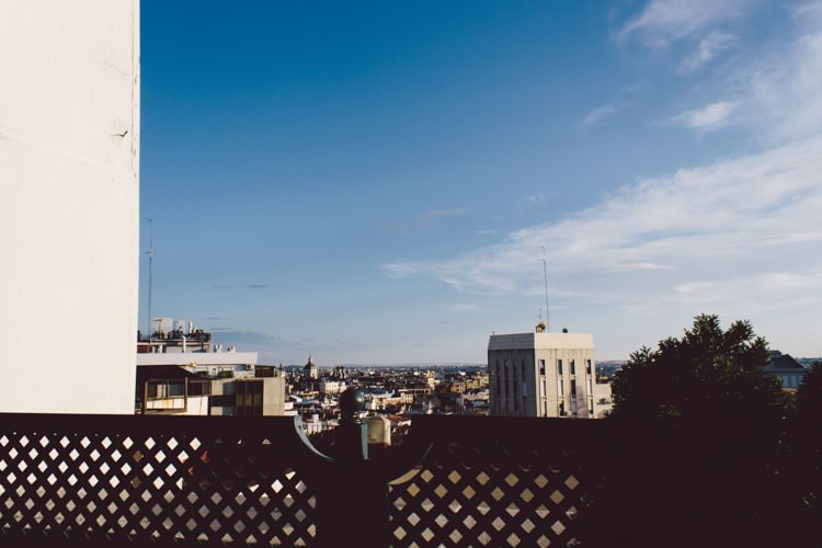 City Views Outdoor Ceremony Modern Roof Terrace Dusk Wedding Madrid http://www.lorenasanjose.com/