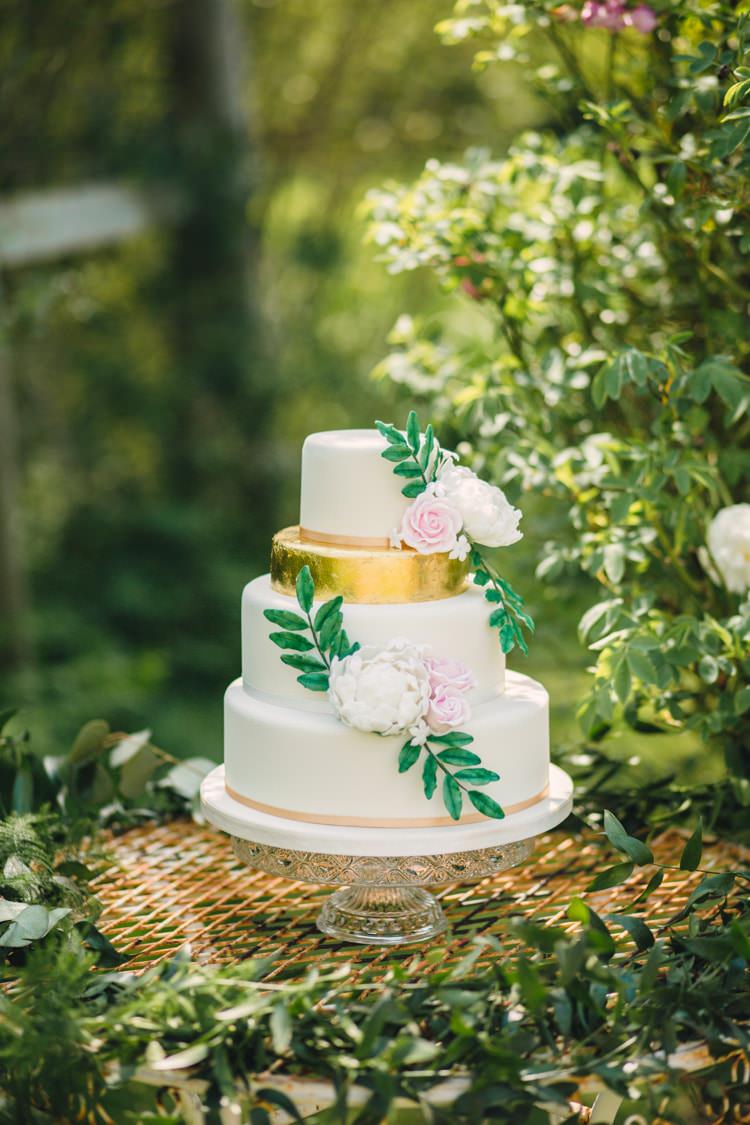 Gold Leaf Fower Cake Boho Blossom Summer Wedding Ideas http://www.catlaneweddings.com/