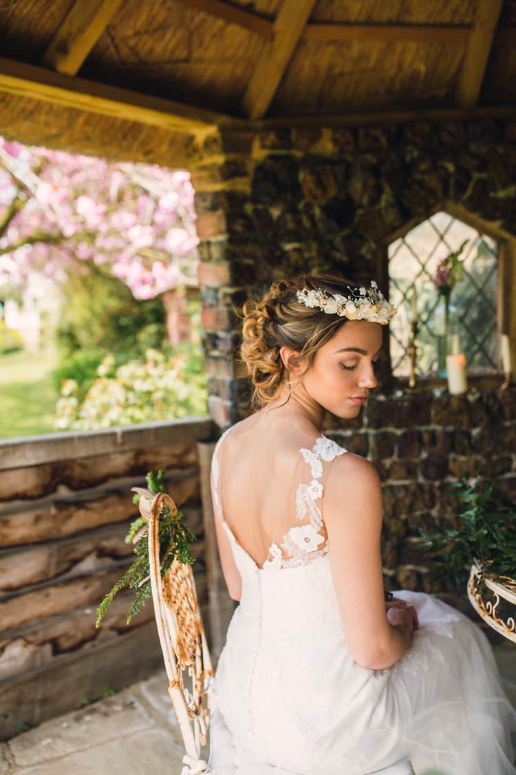 Bride Bridal Gown Dress Low Back Straps Flowers Boho Blossom Summer Wedding Ideas http://www.catlaneweddings.com/