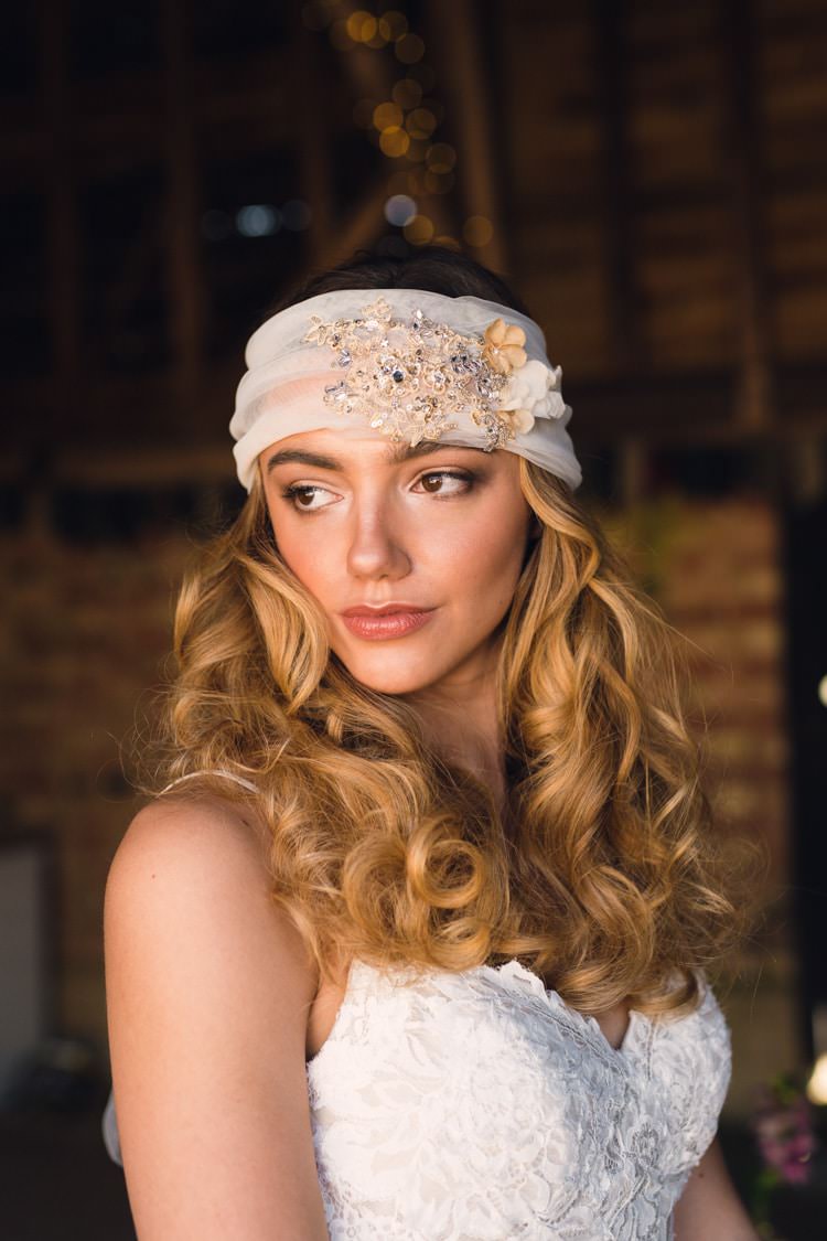 Bride Bridal Headdress Scarf Hair Waves Curls Boho Blossom Summer Wedding Ideas http://www.catlaneweddings.com/