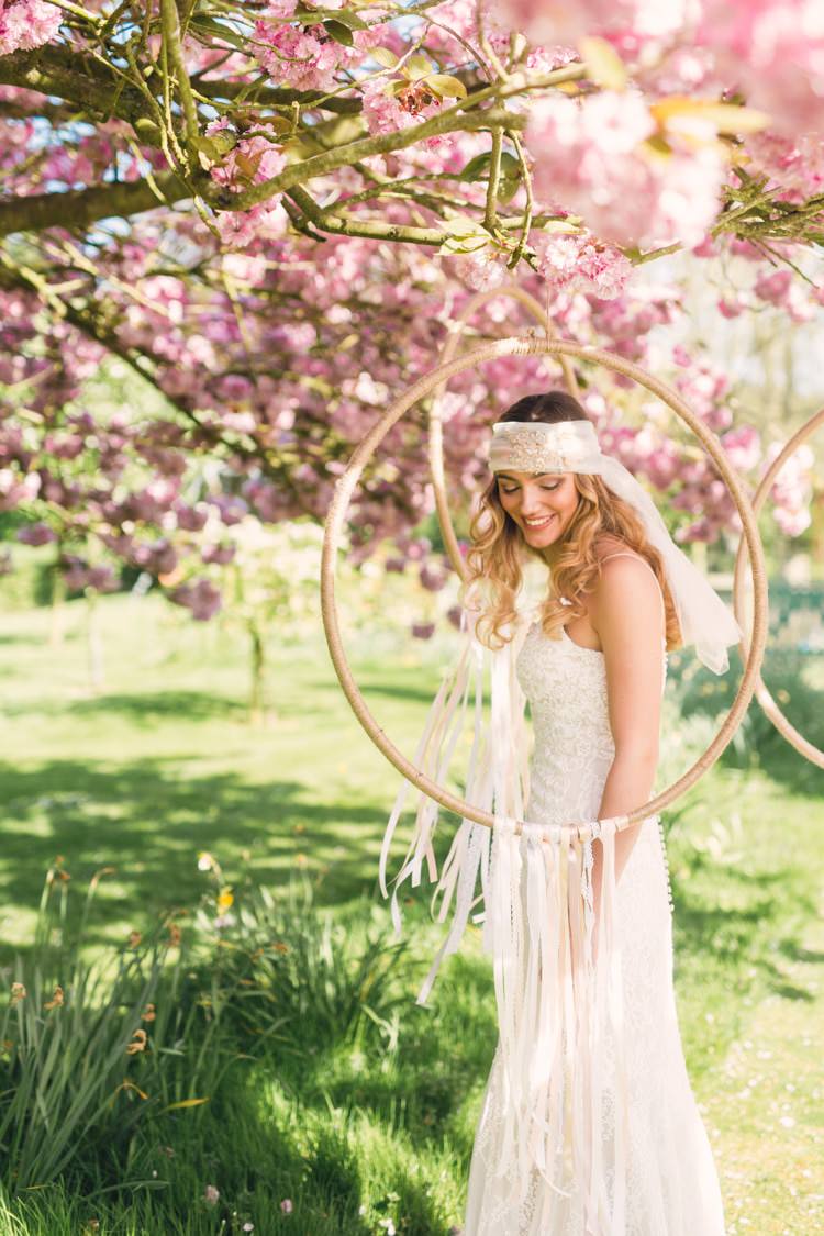 Pink Tree Bride Bridal Hoops Dream Catchers Boho Blossom Summer Wedding Ideas http://www.catlaneweddings.com/