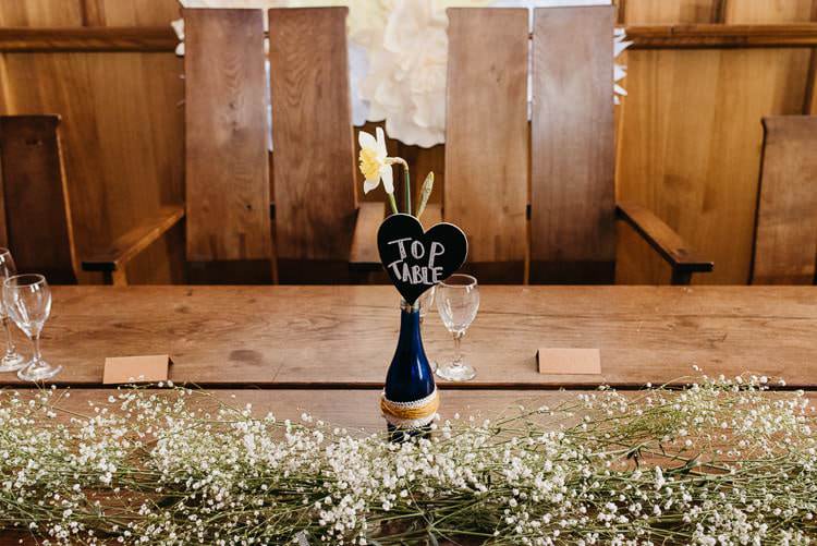 Tob Table Bottle Sign Baby Breath Gyp Gypsophila Creative DIY Yellow Wedding http://elainewilliamsphoto.com/