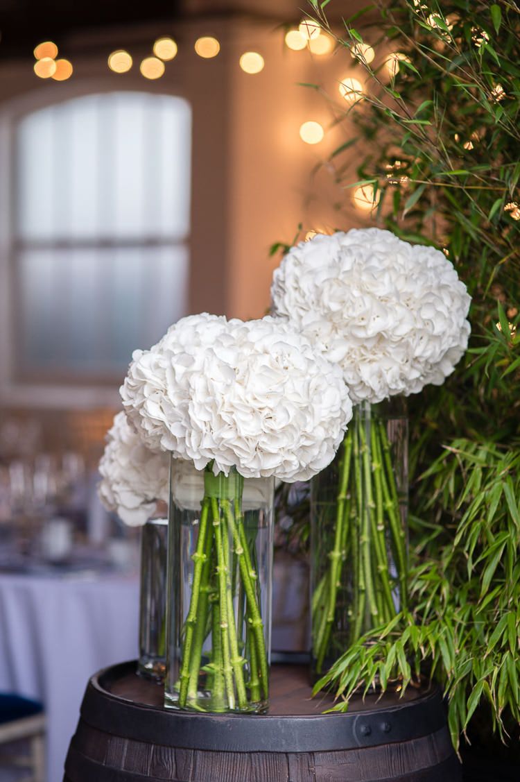 White Hydrangea Flowers Modern Vases Urban London Stylish Navy White Wedding http://karibellamy.com/