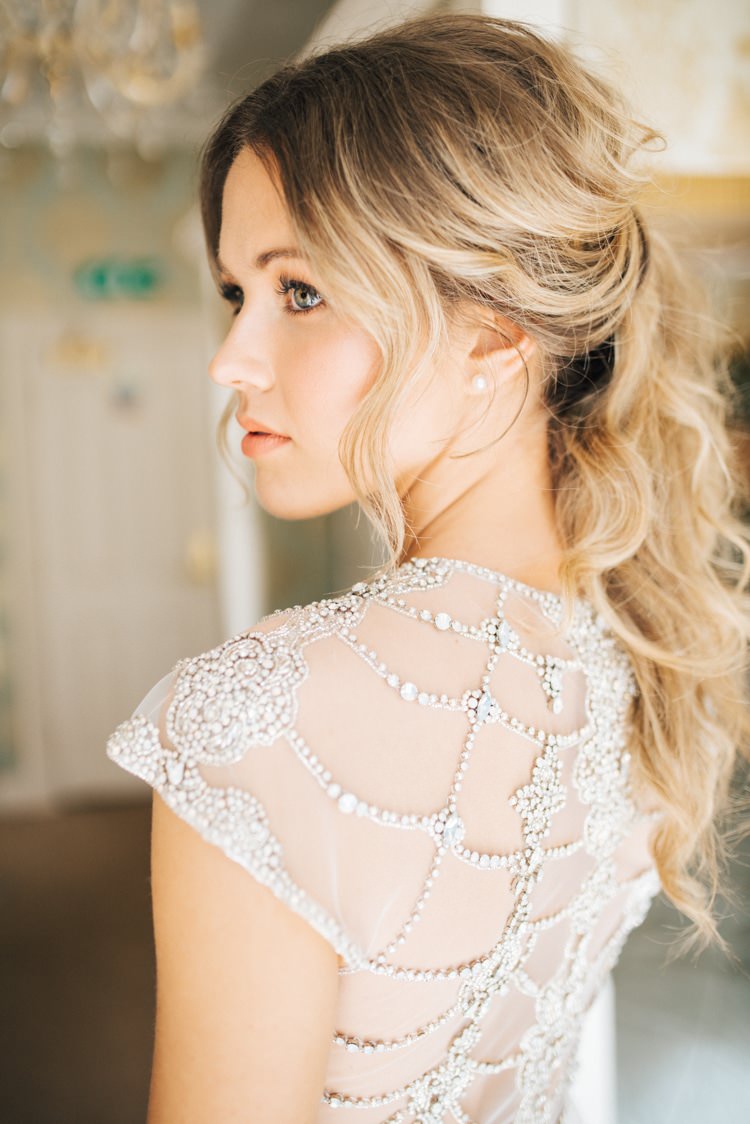 Sheer Back Embellished Dress Gown Bride Bridal Cap Sleeve Vintage Glam Rose Gold Pink Wedding Ideas http://ivoryfayre.com/