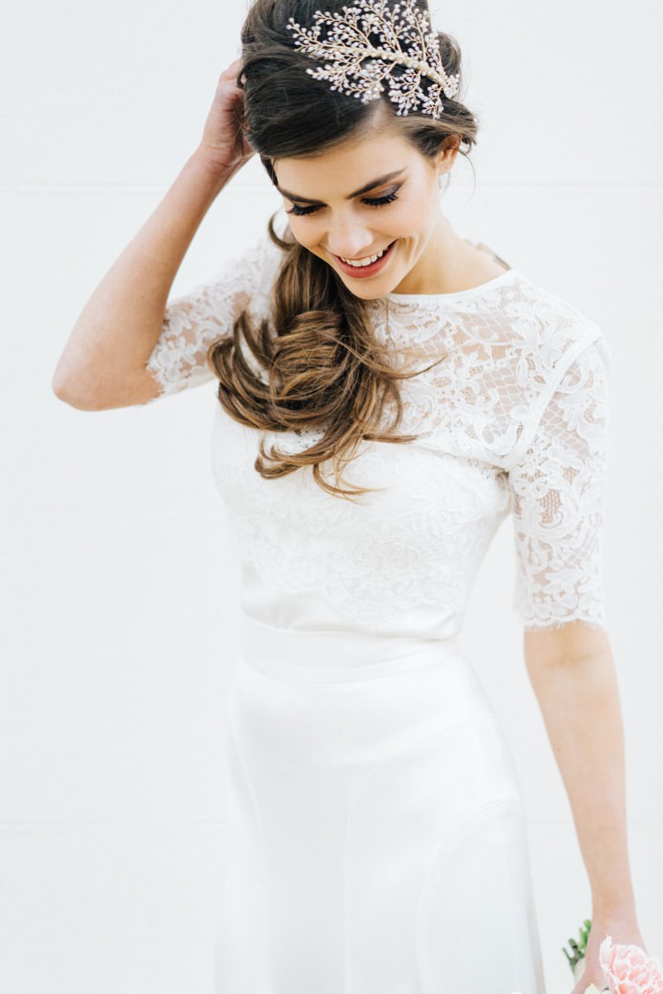 Lace Sleeve Dress Gown Bride Bridal Vintage Glam Rose Gold Pink Wedding Ideas http://ivoryfayre.com/