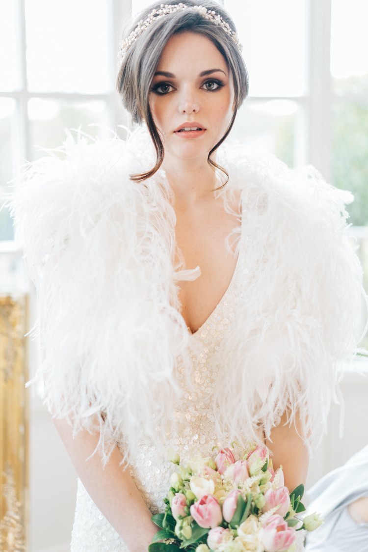 Feather Cover Up Accessory Bride Bridal Vintage Glam Rose Gold Pink Wedding Ideas http://ivoryfayre.com/