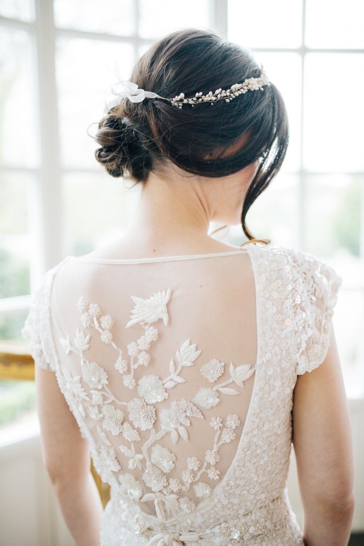 Floral Embellished Sequin Gown Dress Bride Bridal Sheer Low Vintage Glam Rose Gold Pink Wedding Ideas http://ivoryfayre.com/