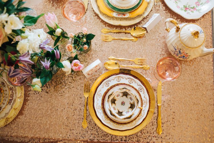 Sequin Table Cloth Decor Vintage Glam Rose Gold Pink Wedding Ideas http://ivoryfayre.com/