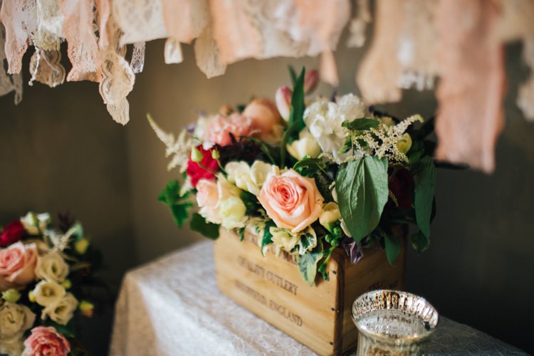 Crate Flowers Vintage Glam Rose Gold Pink Wedding Ideas http://ivoryfayre.com/