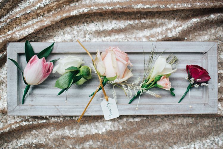 Rose Buttonholes Groom Groomsmen Vintage Glam Rose Gold Pink Wedding Ideas http://ivoryfayre.com/
