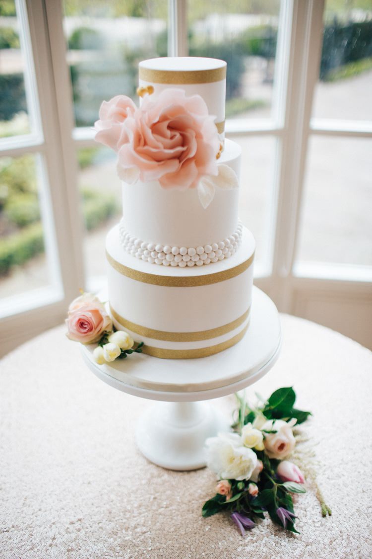 Glitter Cake Flower Pearls Vintage Glam Rose Gold Pink Wedding Ideas http://ivoryfayre.com/