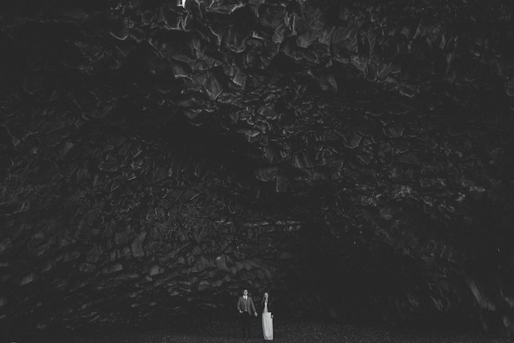 Bride Beaded Stephanie Allin Bridal Gown Leather Jacket Groom Grey Tweed Jacket Skinny Jeans Black Rocks Glacier Lagoon Iceland Anniversary Shoot http://marcsmithphotography.com/