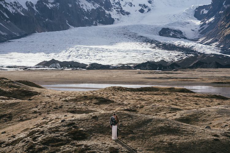 Bride Groom Landscape Snow Sand Water Mountains Glacier Lagoon Iceland Anniversary Shoot http://marcsmithphotography.com/