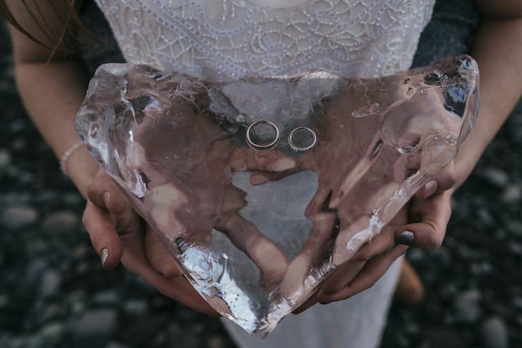 Wedding Bands Ice Heart Bride Groom Hands Glacier Lagoon Iceland Anniversary Shoot http://marcsmithphotography.com/
