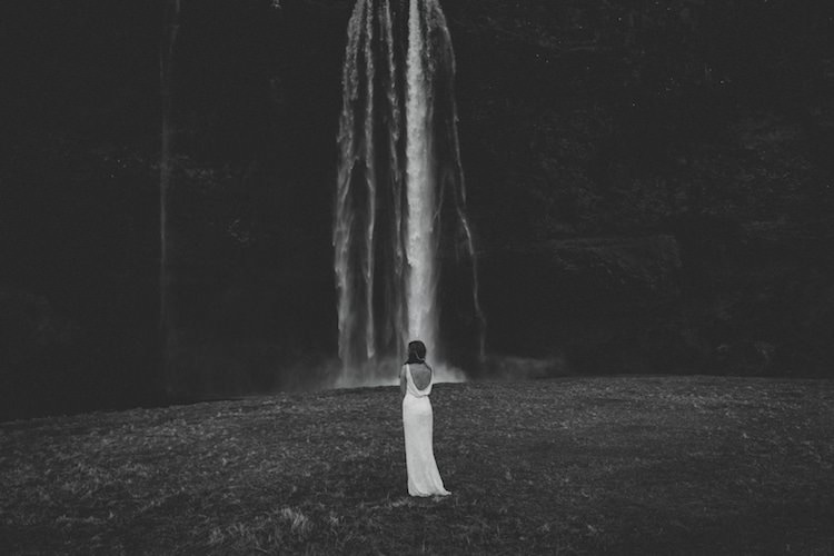 Bride Beaded Low Back Stephanie Allin Bridal Gown Waterfall Glacier Lagoon Iceland Anniversary Shoot http://marcsmithphotography.com/