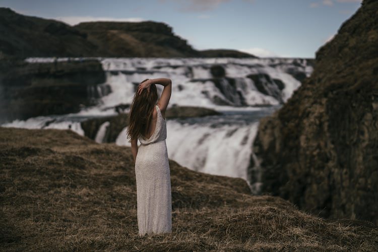 Bride Beaded Low Back Stephanie Allin Bridal Gown Waterfalls Landscape Glacier Lagoon Iceland Anniversary Shoot http://marcsmithphotography.com/
