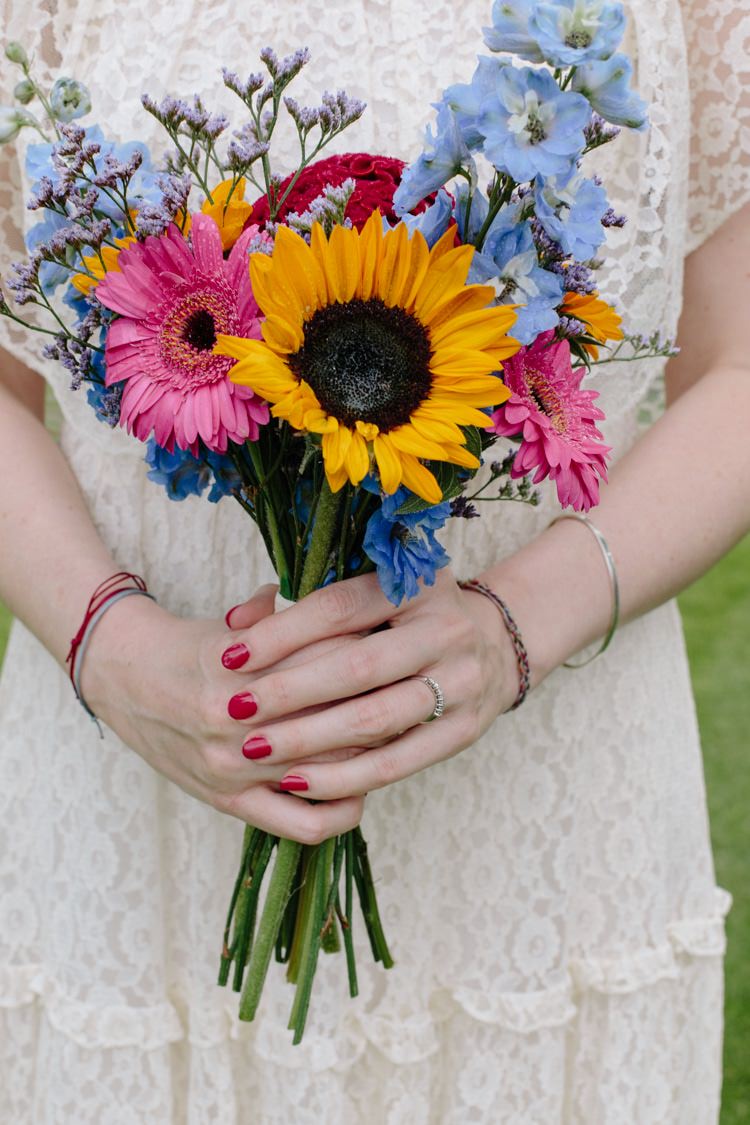 Bouquet Wild Colourful Sunflower Gerbera Bride Bridal Flowers Informal Vintage Personal Wedding http://www.marknewtonweddings.co.uk/