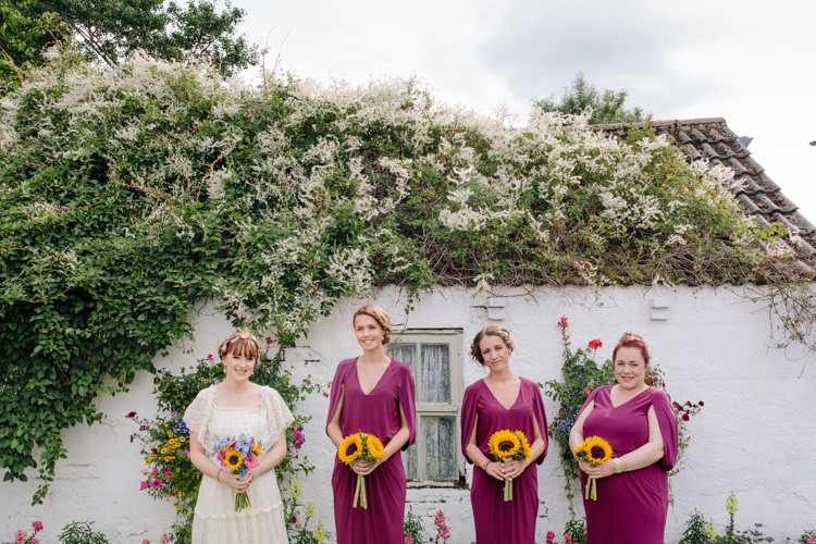 Pink Bridesmaid Dresses Sunflowers Bouquets Informal Vintage Personal Wedding http://www.marknewtonweddings.co.uk/