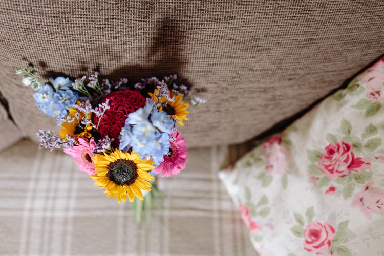Bouquet Wild Colourful Sunflower Gerbera Bride Bridal Flowers Informal Vintage Personal Wedding http://www.marknewtonweddings.co.uk/