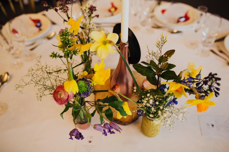 Bottles Jars Flowers Spring Glitter Gold Quirky Colourful Relaxed Fun Barn Wedding http://www.lushimaging.com/