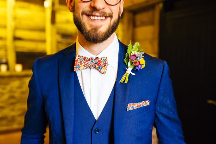 Floral Bow Tie Groom Pocket Square Buttonhole Quirky Colourful Relaxed Fun Barn Wedding http://www.lushimaging.com/