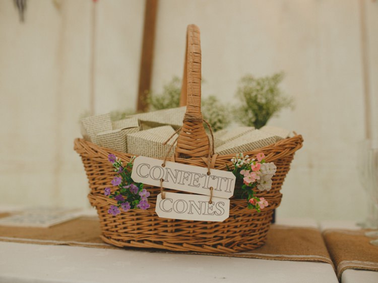 Confetti Cones Basket Wicker Creative Relaxed Child Friendly Wedding http://www.brookrosephotography.co.uk/