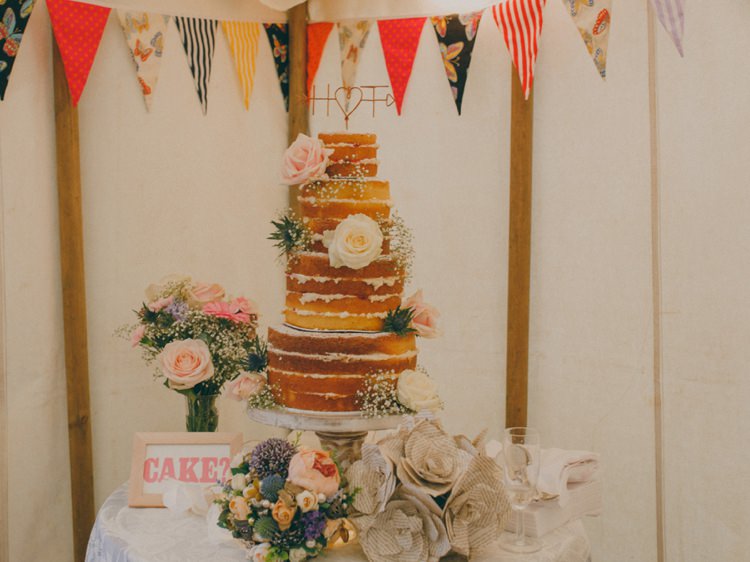 Naked Cake Victoria Sponge Layer Table Creative Relaxed Child Friendly Wedding http://www.brookrosephotography.co.uk/