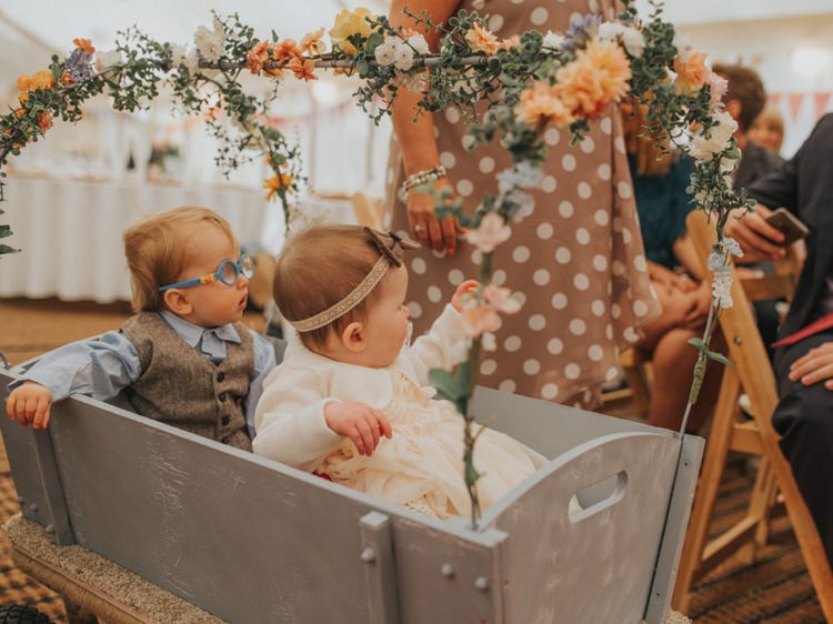 Wagon Babies Aisle Page Boy Baby Flower Girl Creative Relaxed Child Friendly Wedding http://www.brookrosephotography.co.uk/