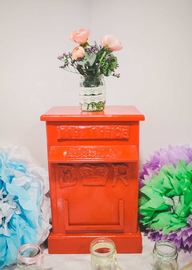 Post Box Card Holder Colourful Home Made Spring Country Wedding http://www.racheljoycephotography.co.uk/