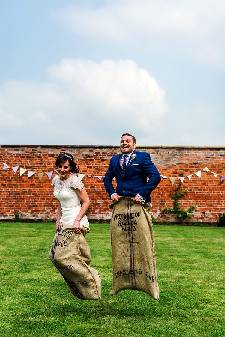 Sack Race Game Bride Groom Rustic Relaxed Country Garden Wedding http://www.dmcclane.com/