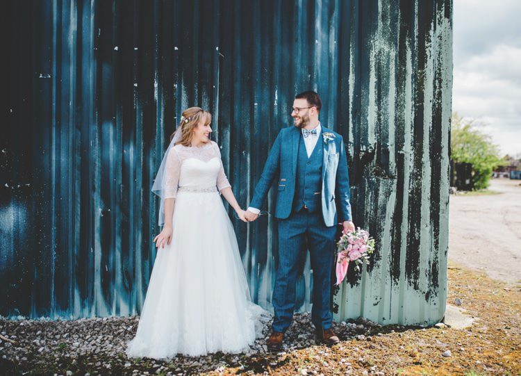 Ronald Joyce Dress Gown Bride Bridal Sleeves Lace Colourful Home Made Spring Country Wedding http://www.racheljoycephotography.co.uk/