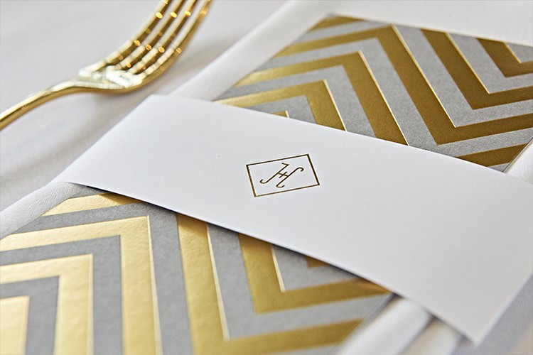 Chevron Stationery Place Setting Menu Modern Mint Gold Grey City Wedding http://www.studiocano.co.uk/